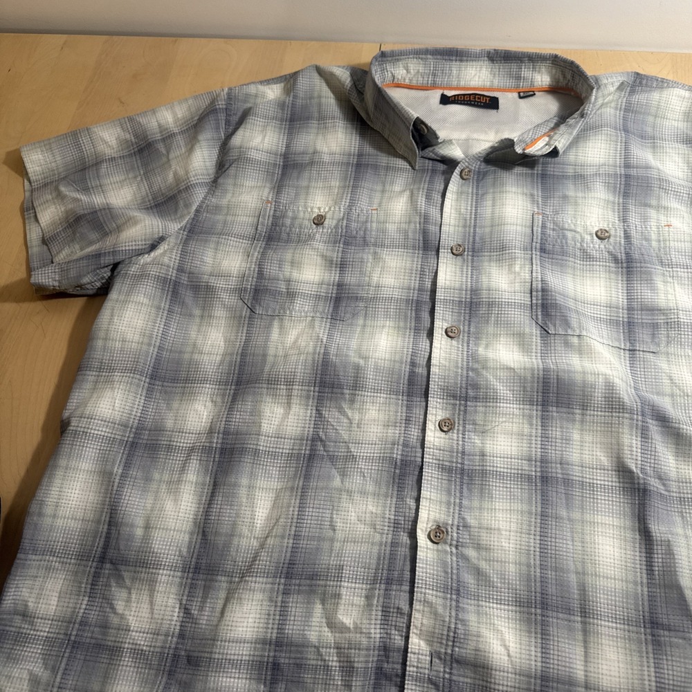 Ridgecut Toughwear Shirt Mens 3XL‎ Blue Plaid Short Sleeve Button